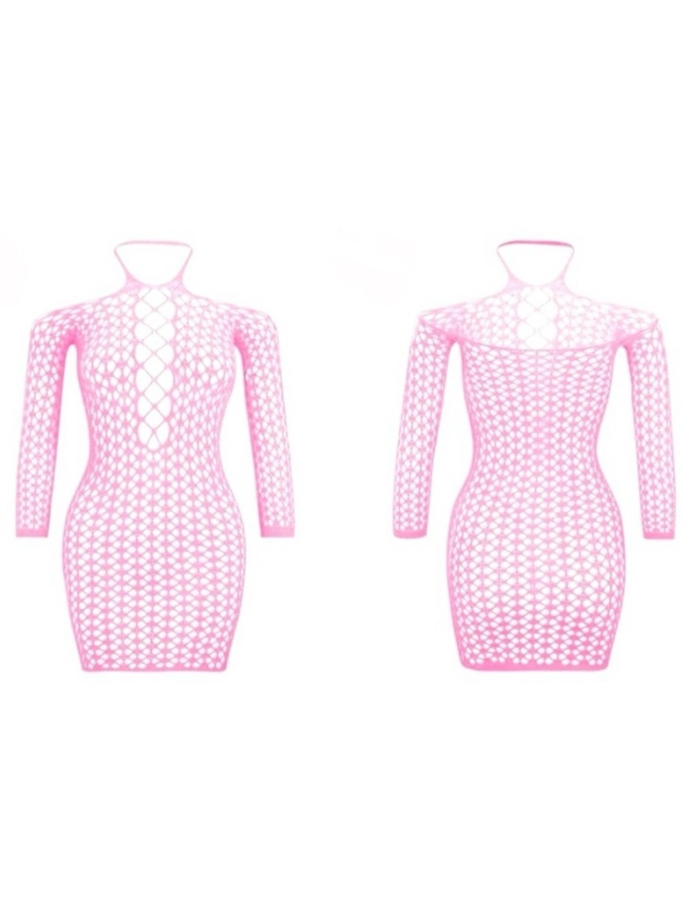 ⚡️SALE⚡️BNWT Pink Fishnet Long Sleeve Lingerie Halter Dress Outfit